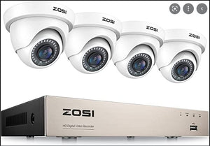 ZOSI 8CH 1080P Camera System HD-TVI DVR + 4pcs CCTV Dome Cameras + 2TB Hard Drive