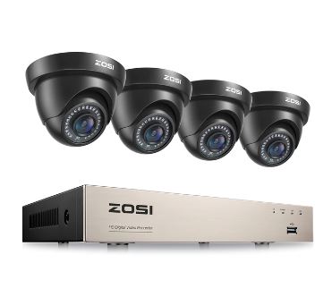 ZOSI 8CH 1080P Camera System HD-TVI DVR + 4pcs Black CCTV Dome Cameras + 2TB Hard Drive