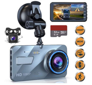 Dual Lens Dash Cam Front and Rear 1080P Night Vision Waterproof Backup Camera;4" IPS LCD; Vehicle DVR Recorder